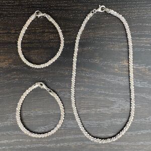 MILOR Sterling Silver Diamond Cut Margarita Chain 15" Necklace & 7" Bracelets